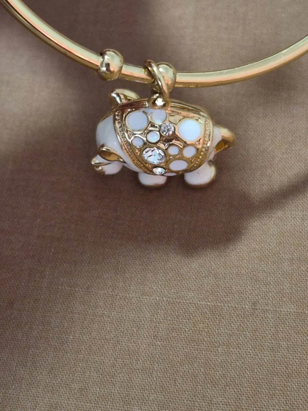 White Enamel 18K Gold Plated Swarovski Crystal Elephant Cuff Bangle Bracelet 6.5